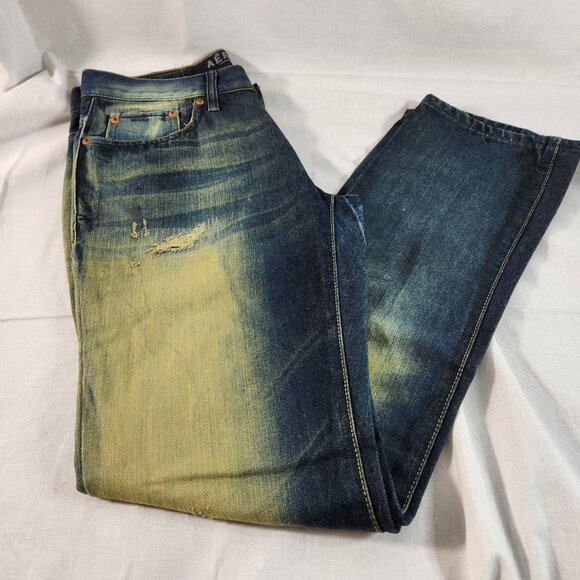 Aeropostale Slim Straight Leg Distressed Jeans Size 30 x 30 Blue 5-Pocket Mens - Picture 13 of 14